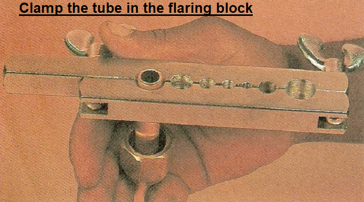 Clamp the copper tube in the flaring joint block
